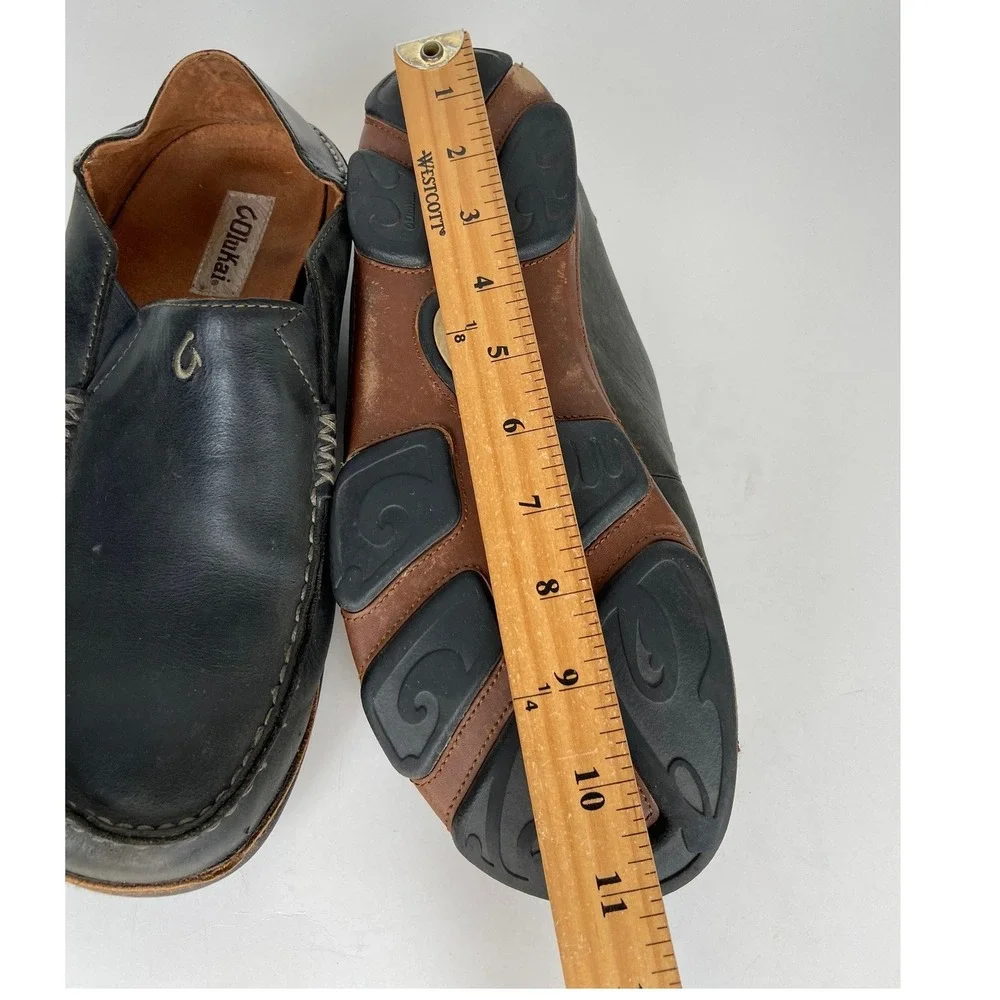 Olukai Moloa Men' Leather Drop-In Heel Loafers Slip On Shoes 10 M Black Vacation